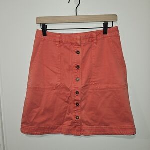 Anthropologie Pilcro Coral Button Front A-line Cotton Skirt Womens Size 10